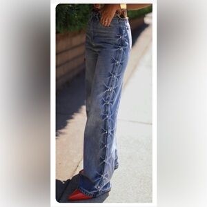 Wide Leg Studded Denim Trouser Pant - size M